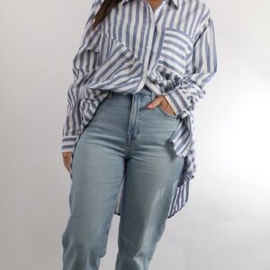 Studio 1886 Blue and White Striped Button Down Shirt Size 2X